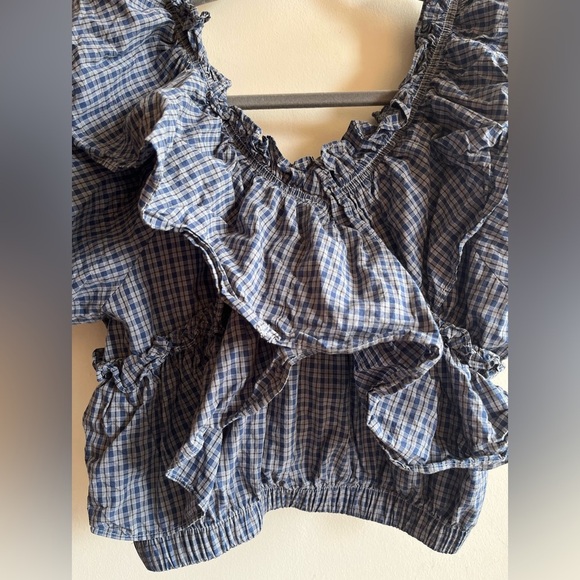 Olive Blue Checkered Ruffles Top - Picture 4 of 9